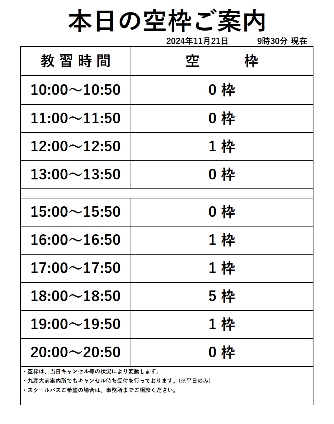 普通車技能教習の空き枠情報